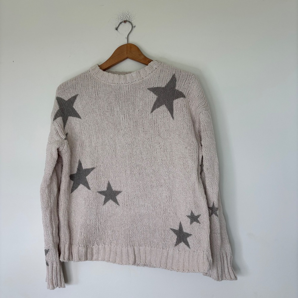 Splendid Collection 100% Cotton White Knit Crewneck Star Sweater Size SmLl